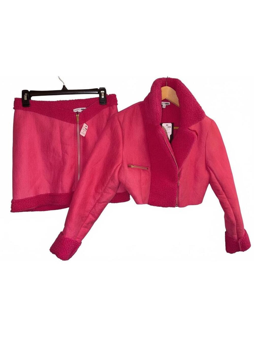Fashion Nova Fuchsia Faux Suede Sherpa Jacket & Skirt Set Size S